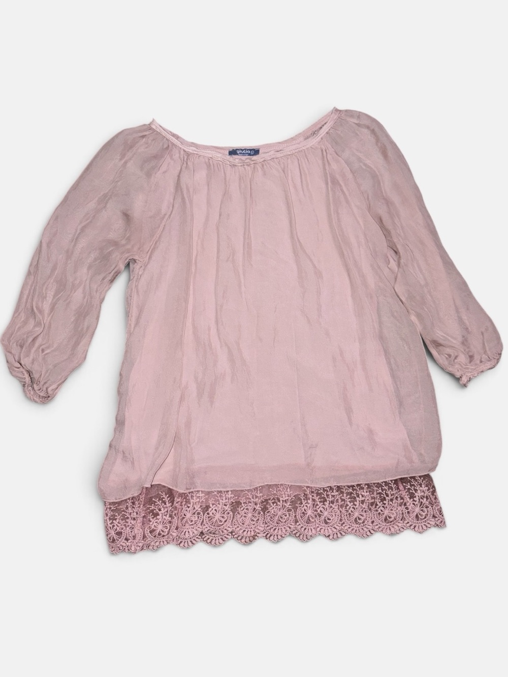 Giulia C 100% Silk Made in Italy Blush Lace Hem Blouse